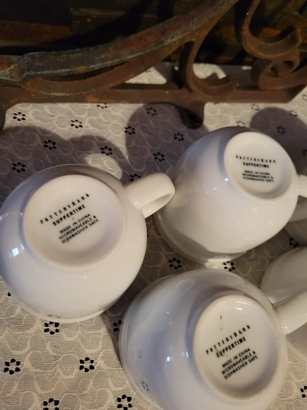 Pottery Barn Suppertime White Coffee Mugs Set of 5 Restaurant Bistro Style